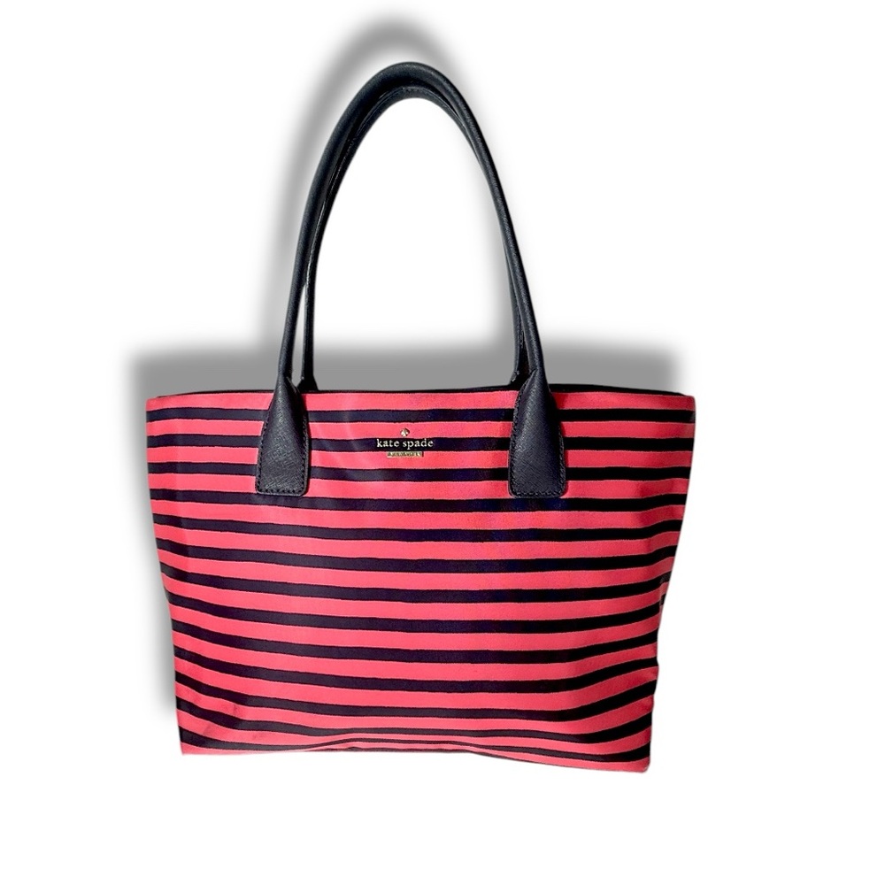 Kate Spade Pink + Black Striped shoulder satchel Tote Bag weather resistant